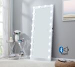 Hollywood Floor Mirror White with Bluetooth Speaker