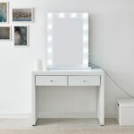Hollywood White Console & Desktop Mirror with Bluetooth Speaker