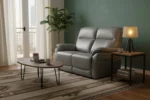 Nerano 2 Seater Fixed Leather Sofa - Steel (Nett)
