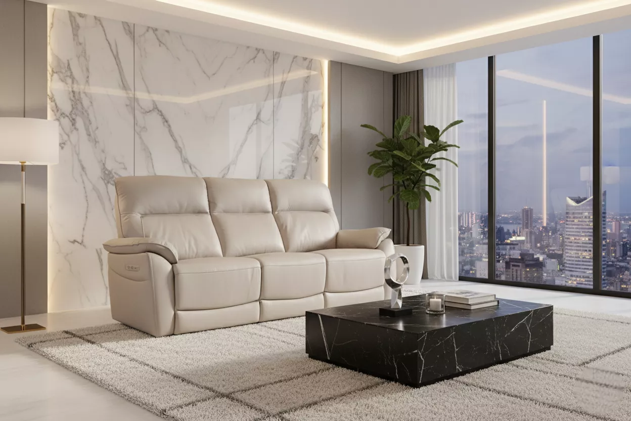 Nerano 3 Seater Electric Recliner - Cashmere (Nett) - The Furniture ...
