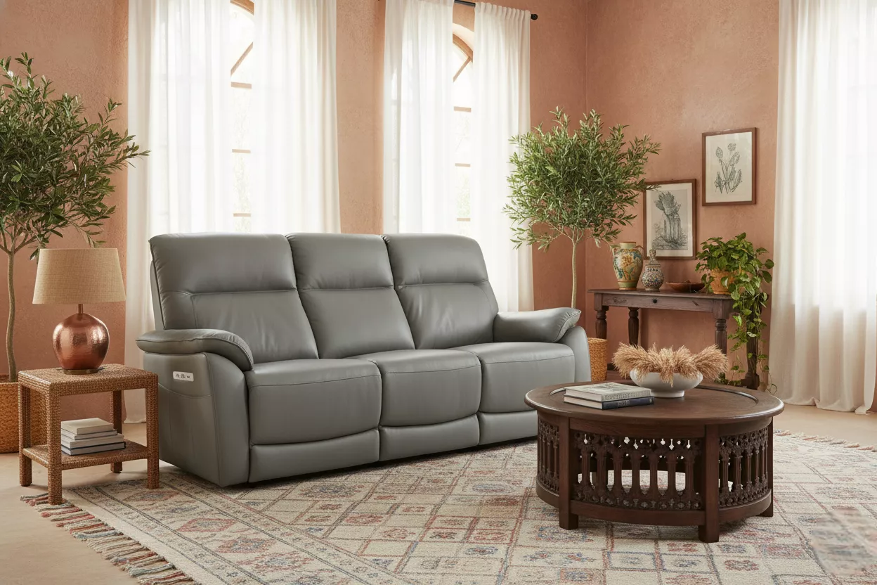 Nerano 3 Seater Electric Recliner - Steel (Nett) - The Furniture Centre ...