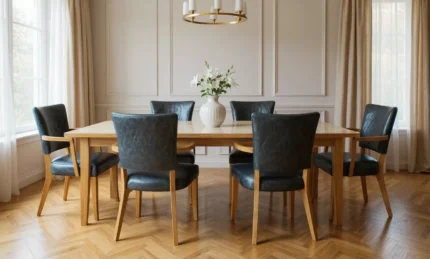 Duke Leather With Arms Dining Chair Ink Blue