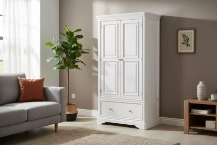 Mabel 2 Door & 1 Drawer Wardrobe in Bone