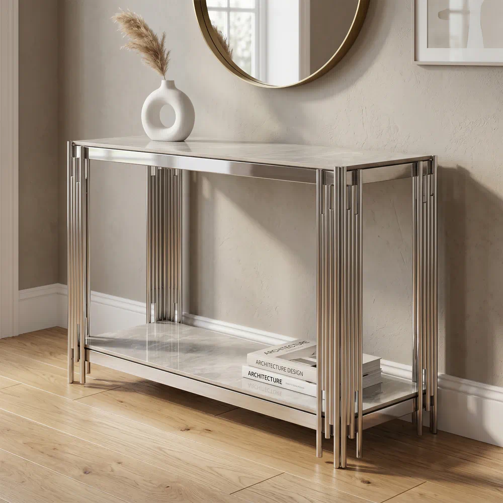 Belini Console Table Sintered Stone And Stainless Steel-the-furniture-centre (1) Belini Console Table Sintered Stone And Stainless Steel - Image 1