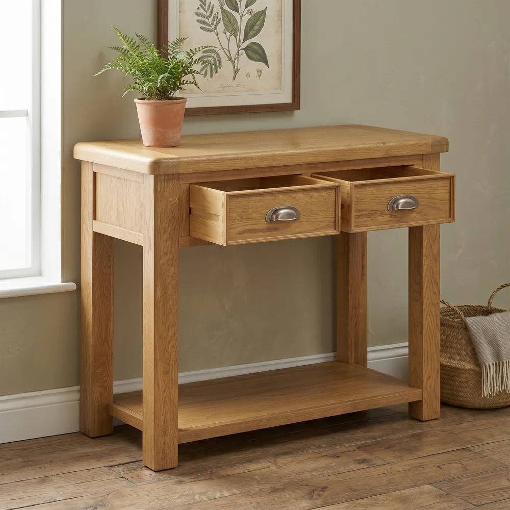 Dorchester Oak 2 Drawer console-the-furniture-centre (2) Dorchester Oak 2 Drawer Console - Image 1