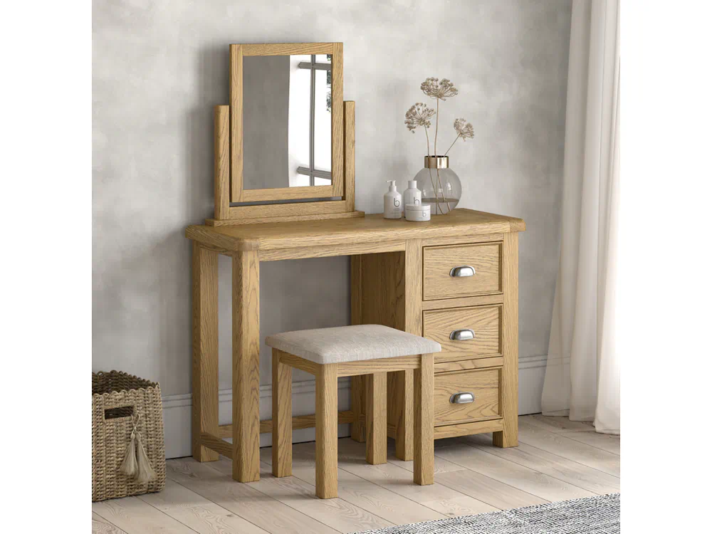 Dorchester Oak Dressing Table, Stool & Vanity Mirror-the-furniture-centre (1) Dorchester Oak Dressing Table, Stool & Vanity Mirror - Image 1