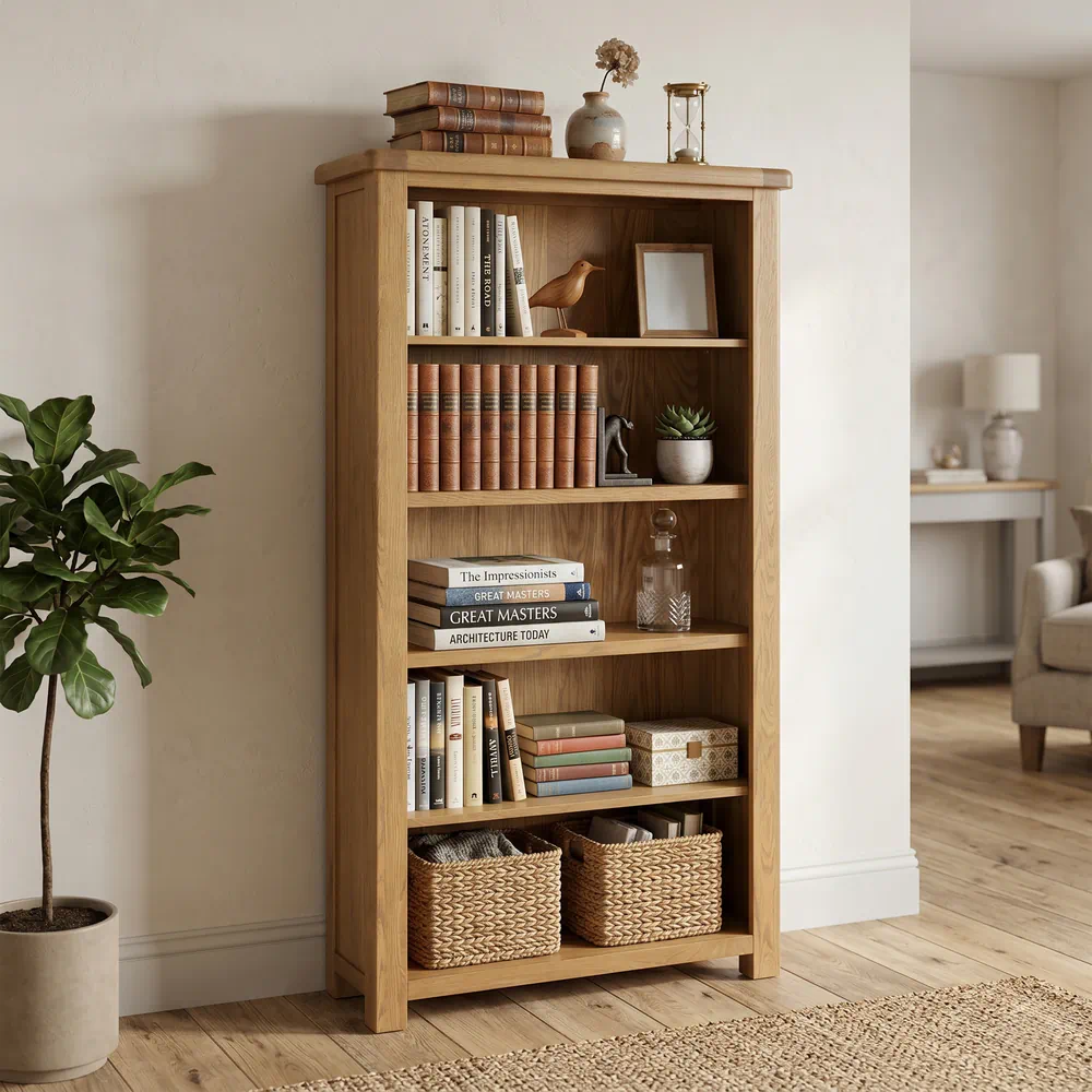 Dorchester Oak Large bookcase-the-furniture-centre (1) Dorchester Oak Bookcase - Image 1